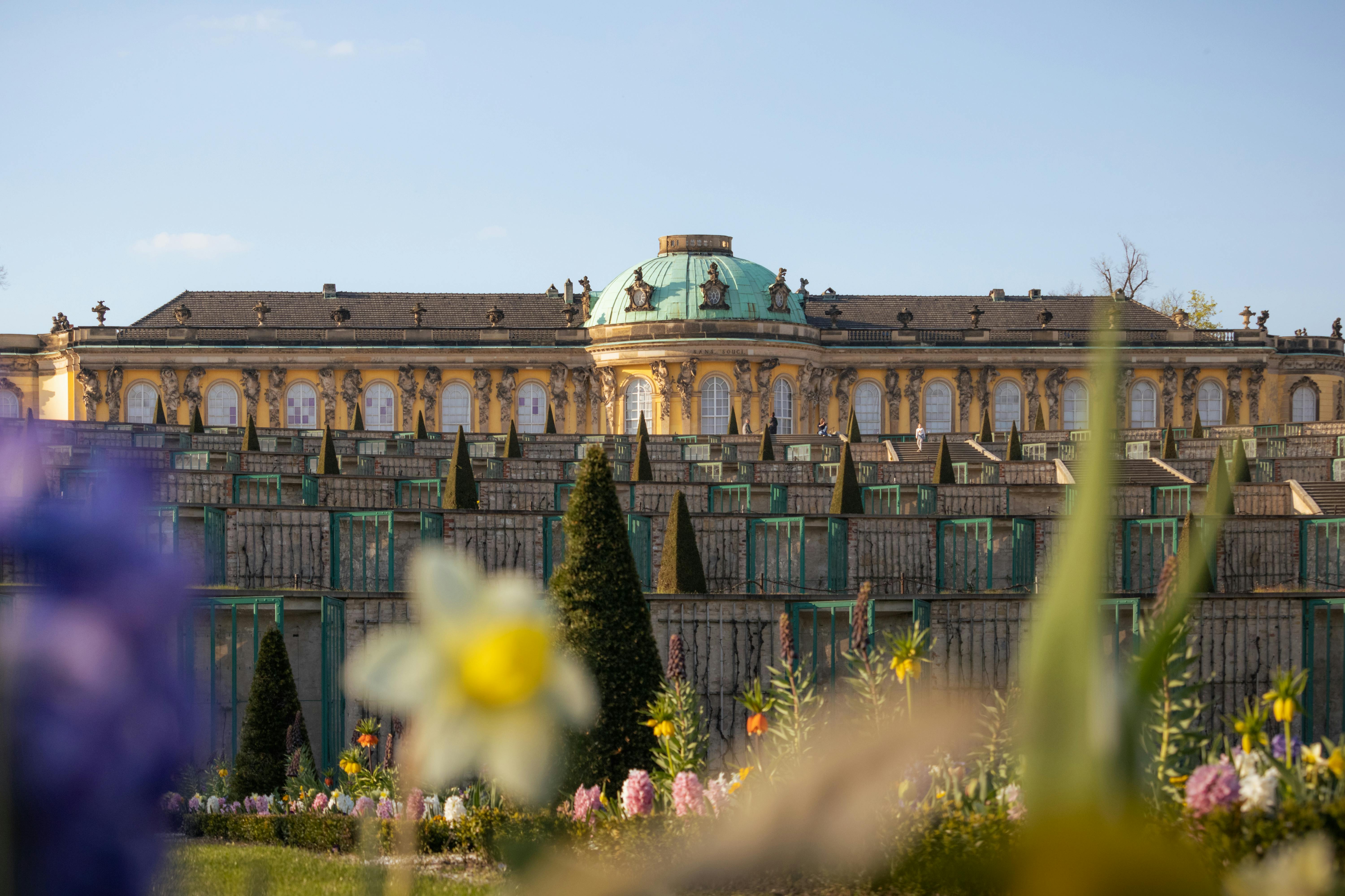 Schloss Sanssouci mit Terrasseng&auml;rten in Potsdam, Brandenburg